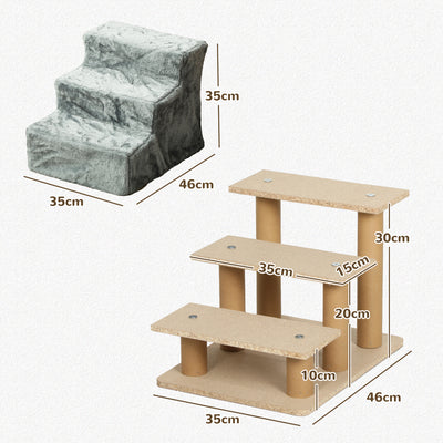PawHut Three-Step Dog Stairs, with Washable Plush Cover, for High Bed Sofa, Dog Stairs for Small Dog and Cat - Light Grey 