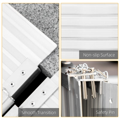 HOMCOM Textured Aluminum Folding Wheelchair Ramp, 183 x 72 cm Portable Threshold Ramp, for Scooter Steps Home Stairs Doorways 