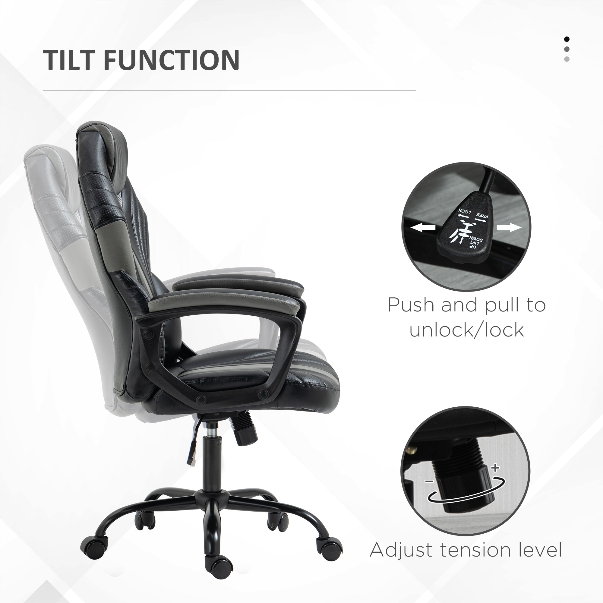 Vinsetto Computer Gaming Chair, Desk Chair with Breathable PU Leather Back and Seat, Soft Padded Armrests and Rolling Wheels for Adults and Gamers, Black 