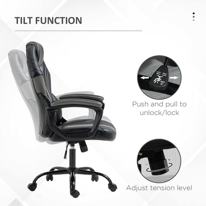 Vinsetto Computer Gaming Chair, Desk Chair with Breathable PU Leather Back and Seat, Soft Padded Armrests and Rolling Wheels for Adults and Gamers, Black 