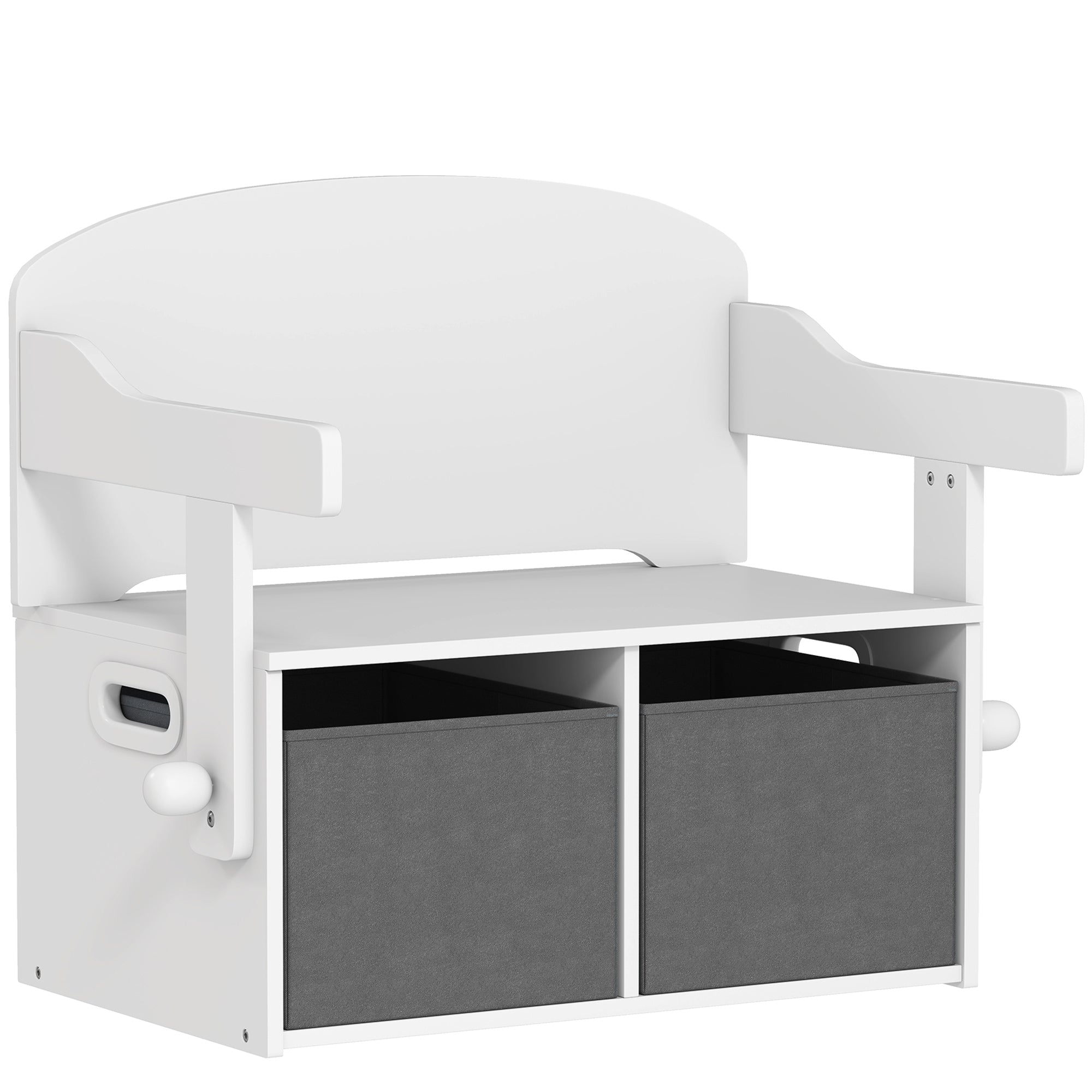 AIYAPLAY 3 in 1 Kids Storage Bench, Convertible Children Table and Chair Set with 2 Fabric Bins, Toy Storage Box, White 