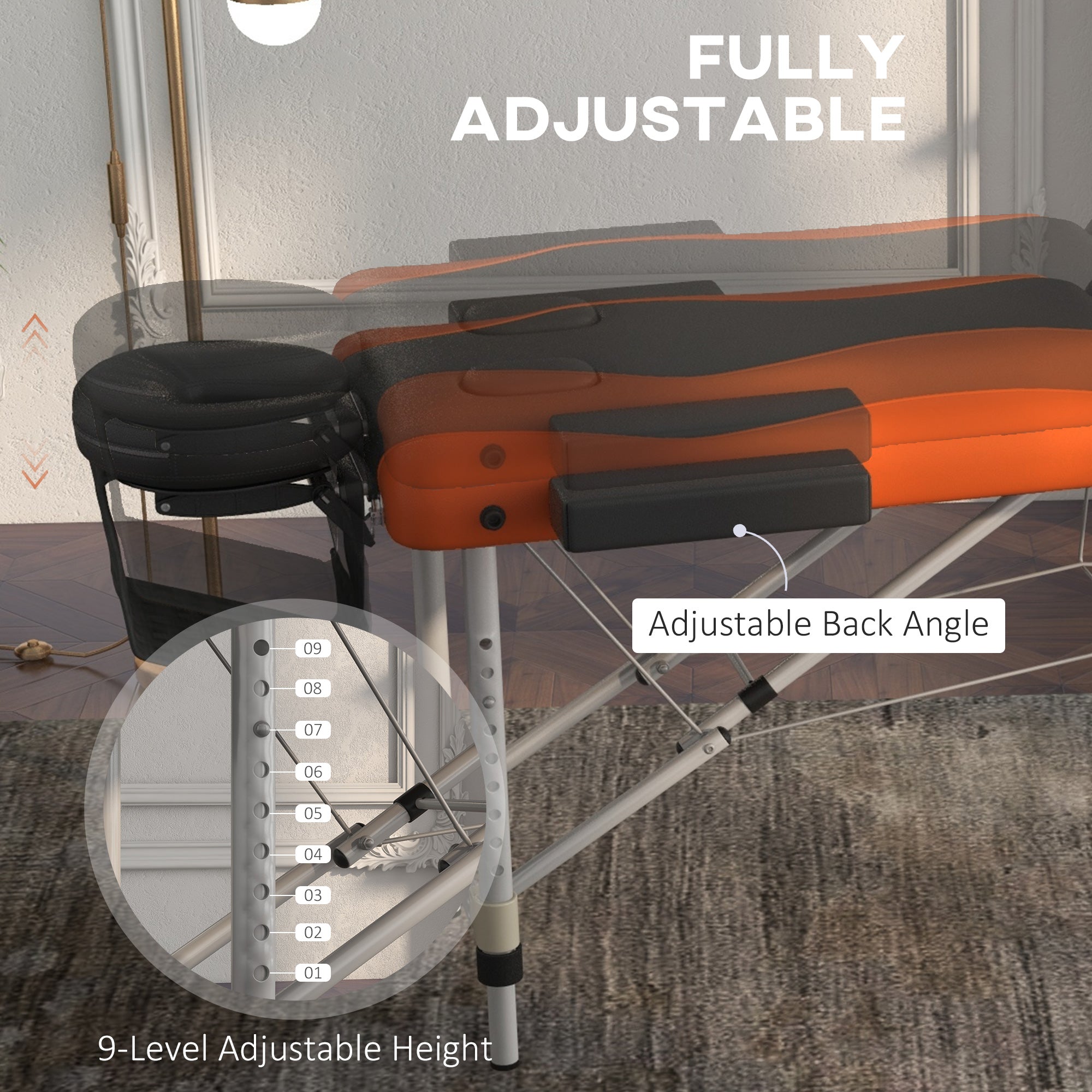 HOMCOM Foldable Massage Table Professional Salon SPA Facial Couch Bed Black and Orange