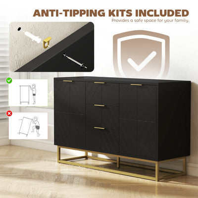 HOMCOM Sideboard with 3 Drawers and Adjustable Shelves for Living Room - Black 