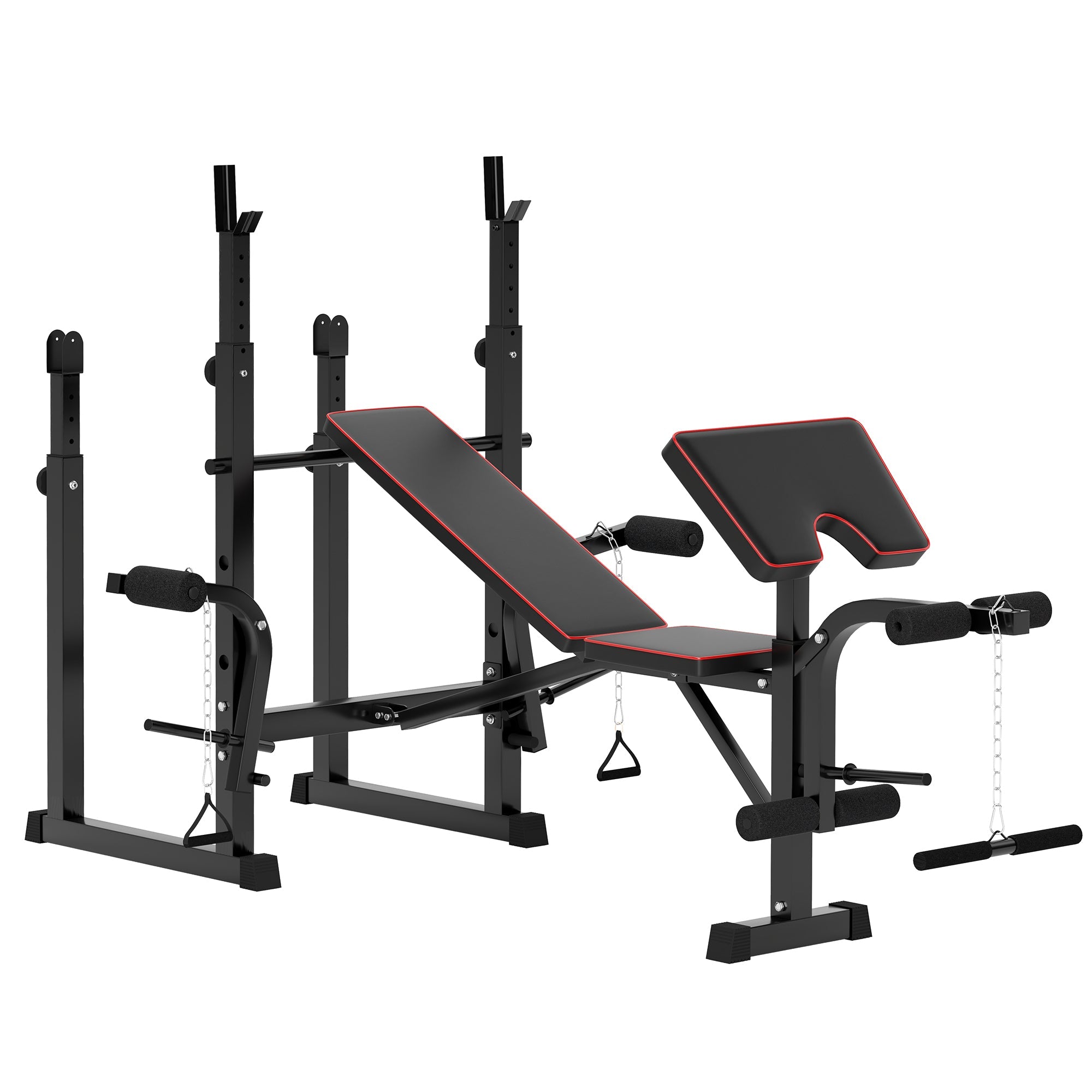 SPORTNOW Folding Weight Bench with Bench Press Rack, Preacher Curl Bench, Leg Curl Machine, Incline or Flat Workout Bench for Home Gym Strength Training Weight Lifting 