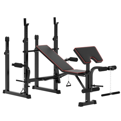 SPORTNOW Folding Weight Bench with Bench Press Rack, Preacher Curl Bench, Leg Curl Machine, Incline or Flat Workout Bench for Home Gym Strength Training Weight Lifting 