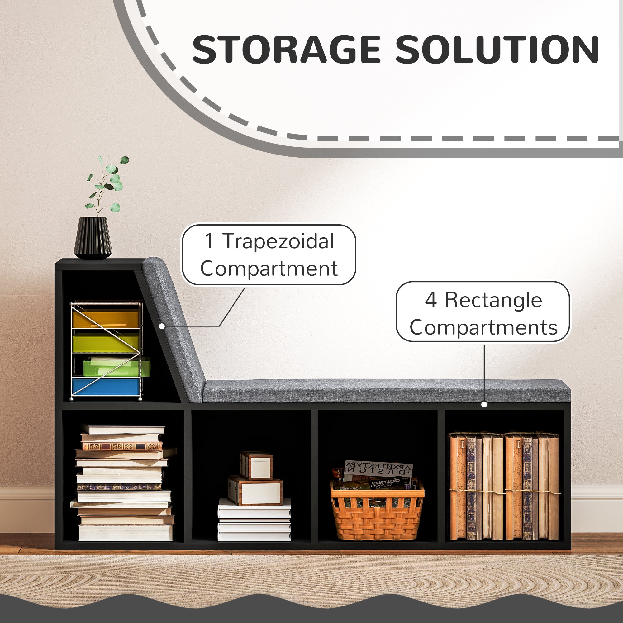 HOMCOM 2 Tier Modern Bookcase Bookshelf with Removable Cushions for Living Room 