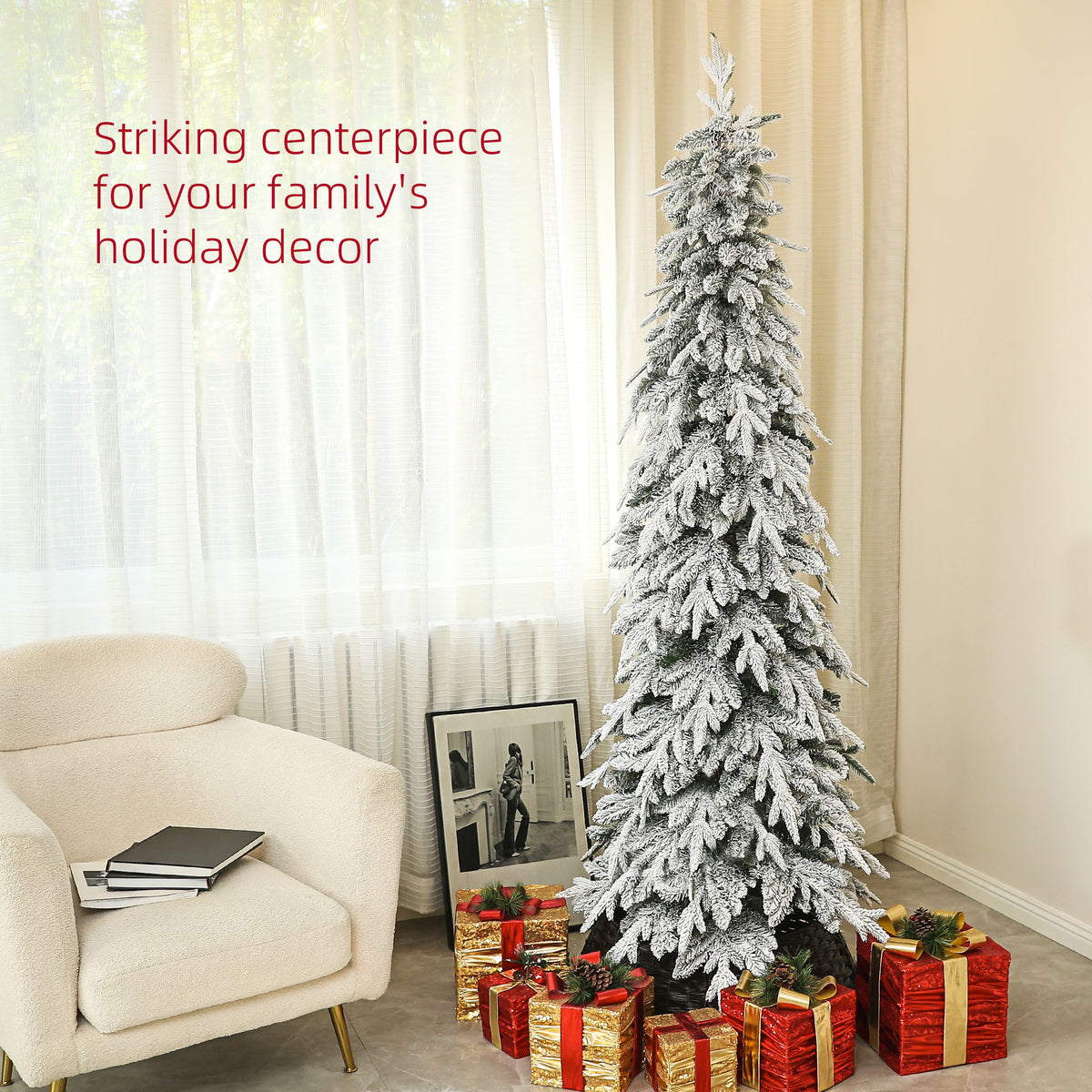 HOMCOM 7ft Snow-Covered Unlit Artificial Christmas Tree 