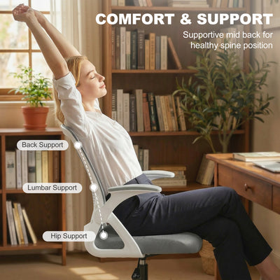 HOMCOM Painting Chair, Mesh Computer Desk Chair with Flip-up Armrests, Grey 