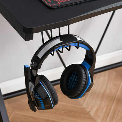 HOMCOM Gaming Desk 108 x 66 cm PC Computer Desk with Whole Board, A Shaped Gaming Table for Home Office with Cup Holder and Headphone Hook, Black 