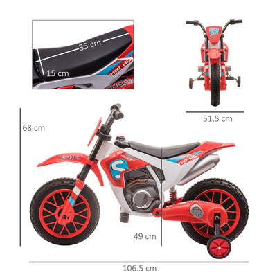 HOMCOM 12V Kids Electric Motorcycle Ride-On, with Training Wheels, for Ages 3-6 Years - Red 