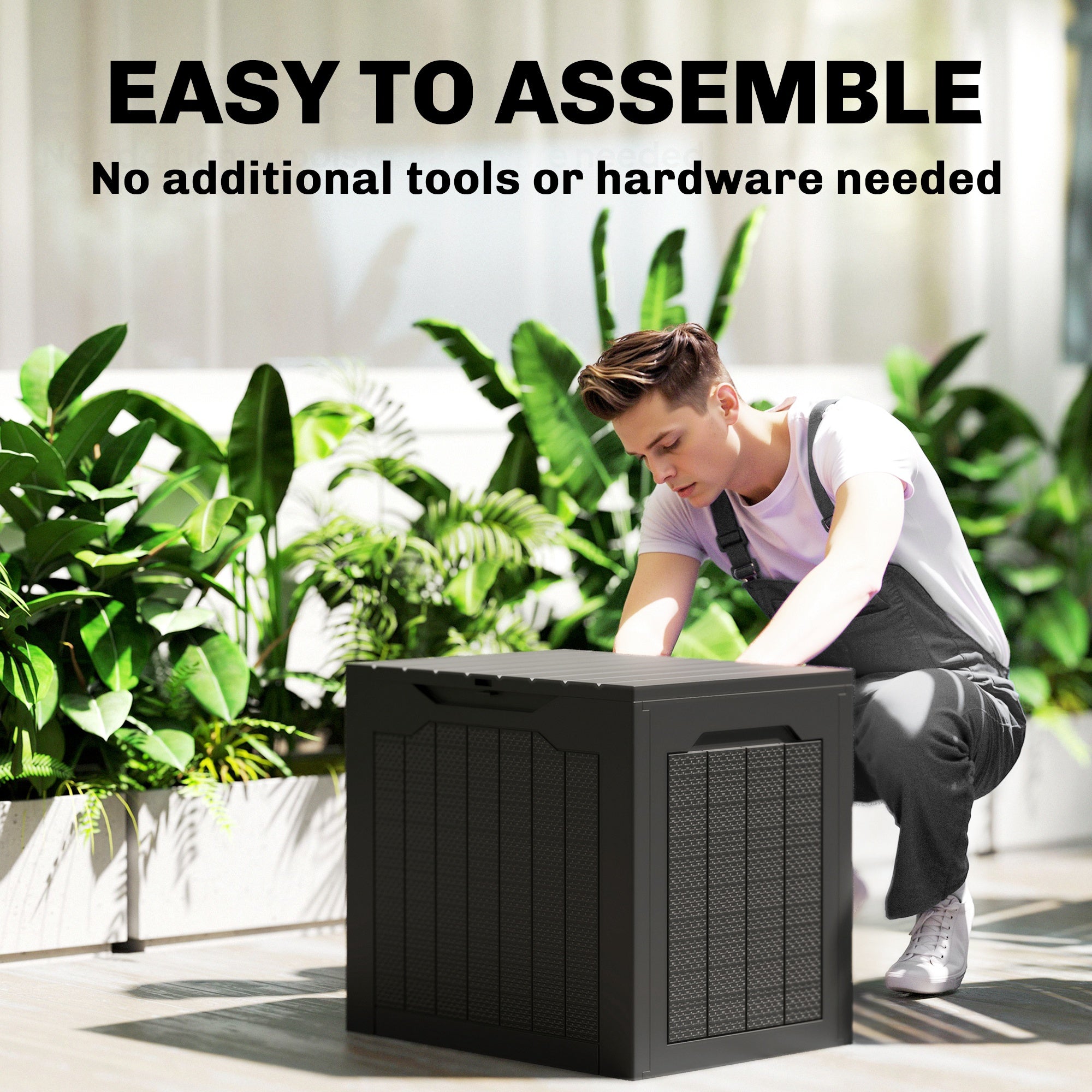 Outsunny 93L Plastic Garden Storage Box, Outdoor Storage Box with Handles, Waterproof Outdoor Storage Container, Black 