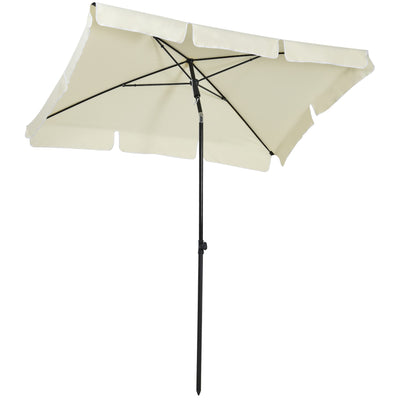 Outsunny Garden Parasol Umbrella, Outdoor Market Table Umbrella with Ruffles & Aluminium Pole, Rectangular Tilting Parasol Sun Shade Canopy, 2 x 1.3m, Cream White 