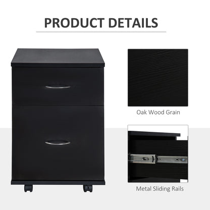 HOMCOM Two Drawer Filing Cabinet with Wheels- Black Wood Grain 