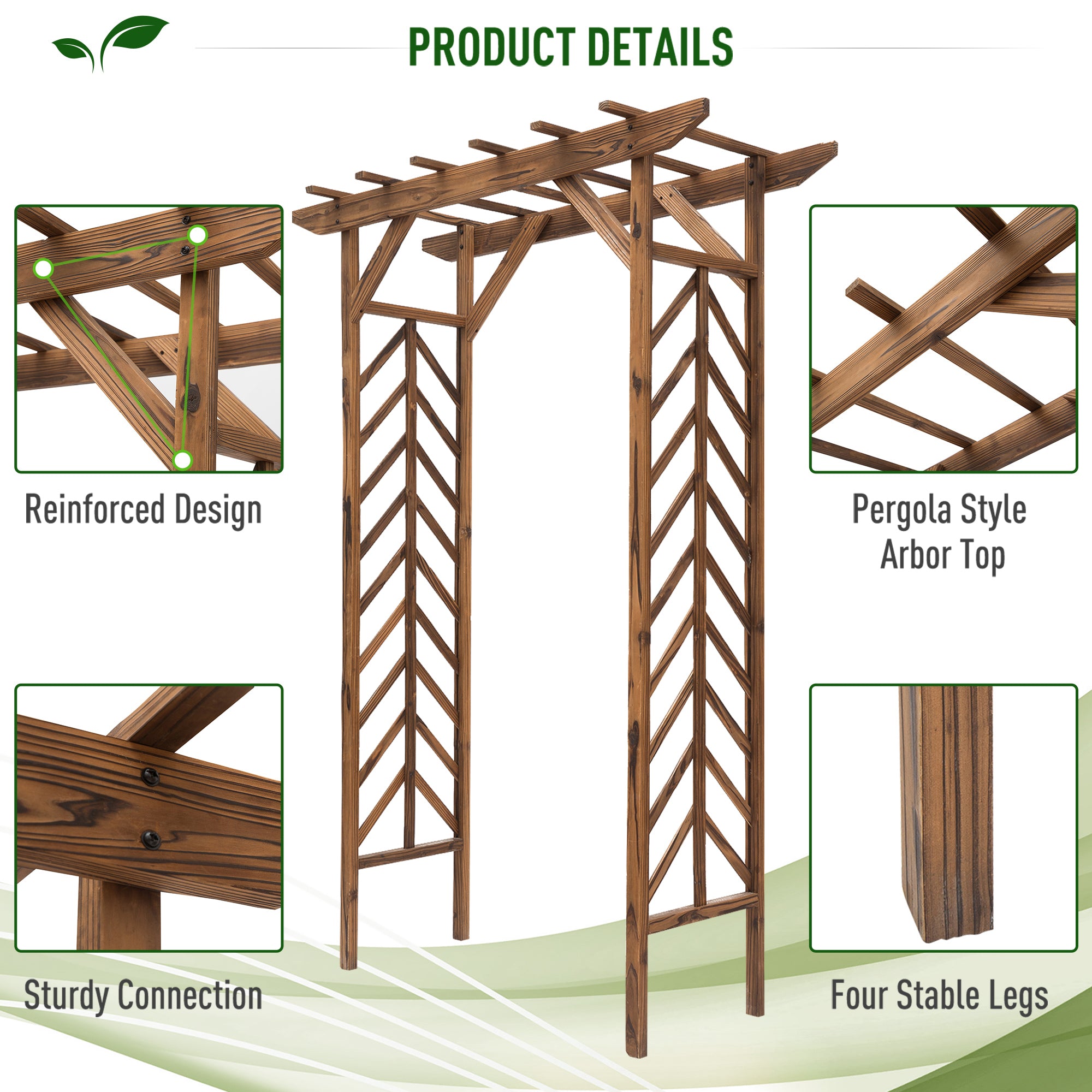 Outsunny Wooden Garden Arbor, Arch Trellis with Classic Countryside Style, Pergola Style Roof for Climbing Vines 