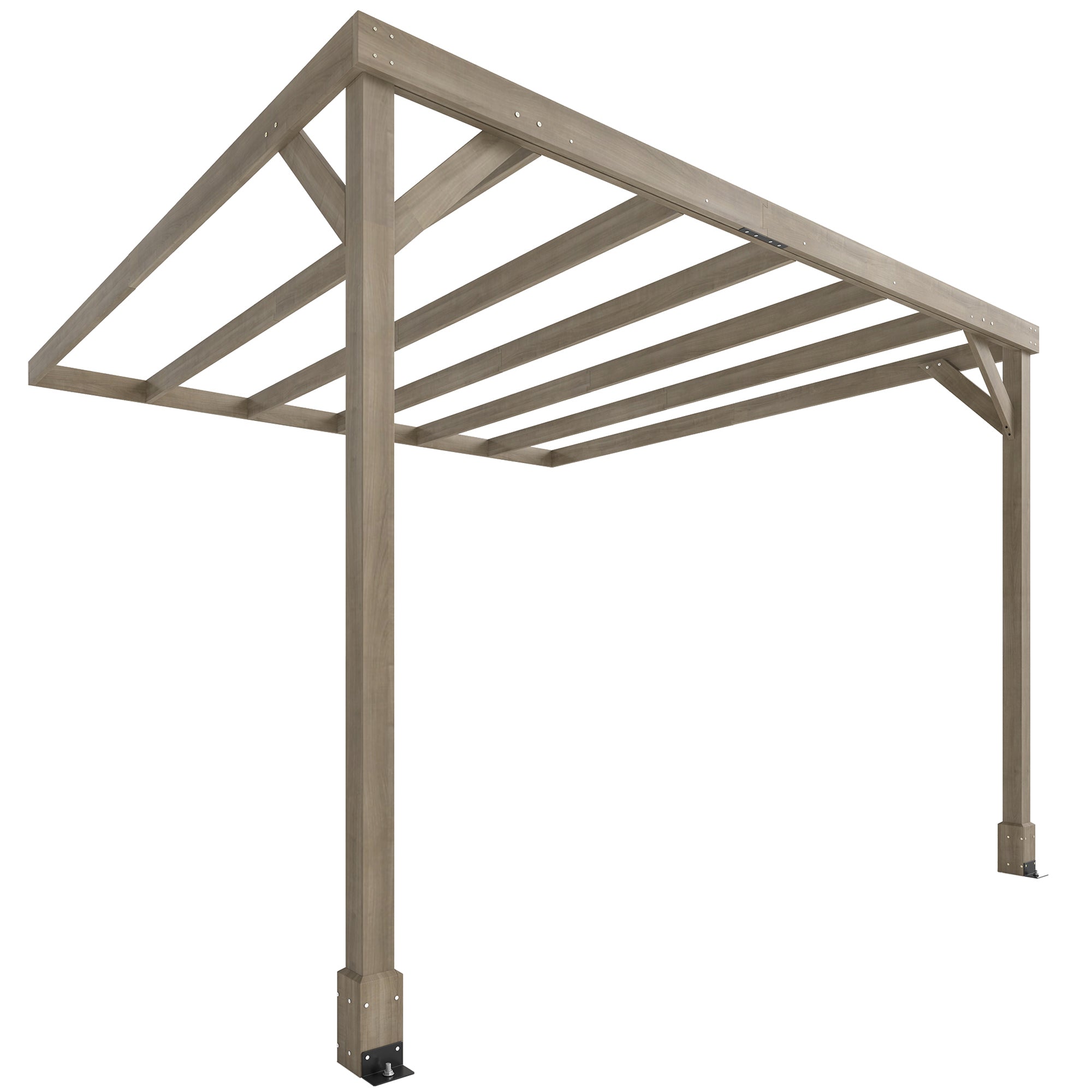 Outsunny Lean-To Wooden Pergola Kit, Decorative Garden Gazebo with Stable Structure and Concrete Anchors, 3 x 3 m, Light Brown 