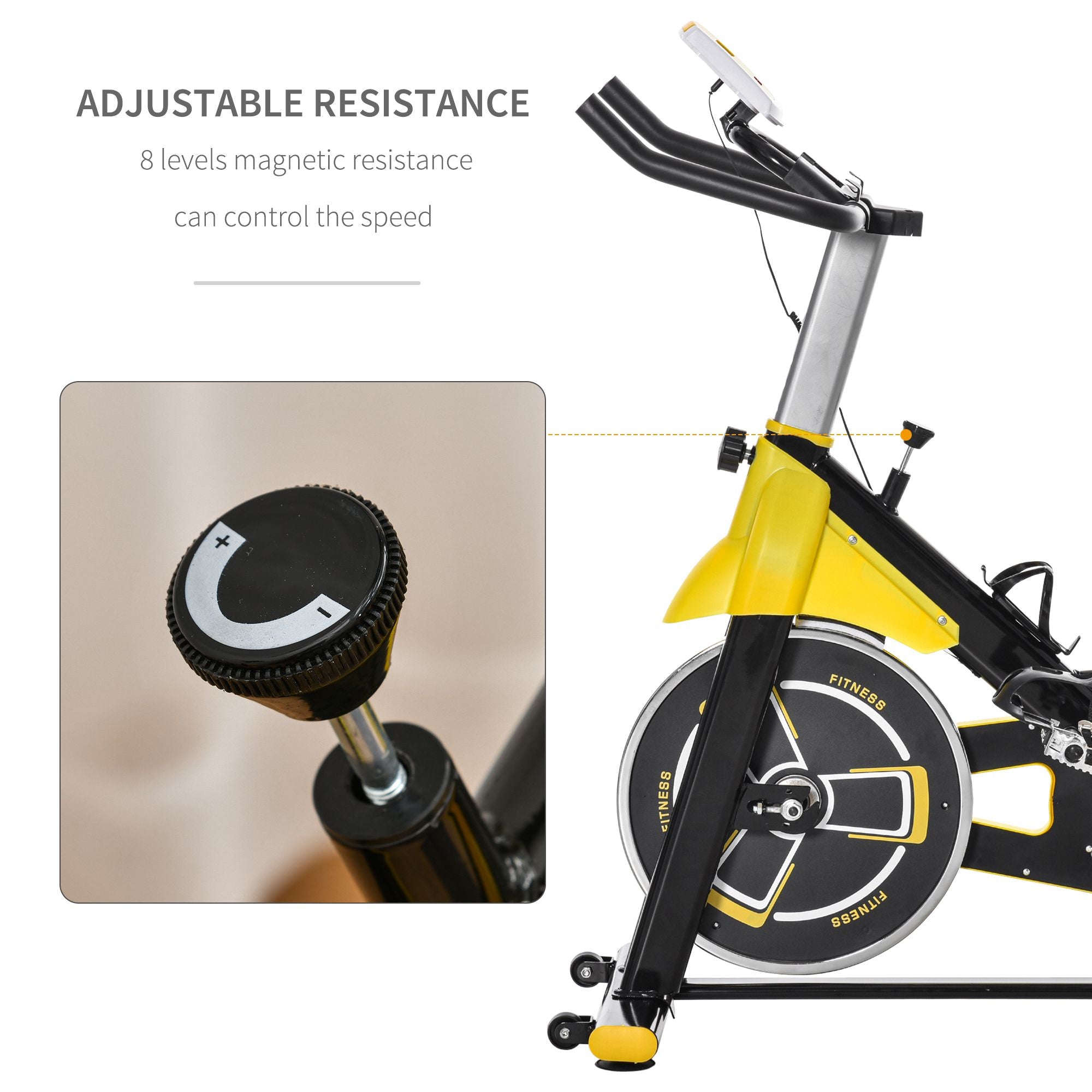 HOMCOM Exercise Bike, with 6kg Flywheel Belt Drive, Adjustable Resistance, LCD Display - Yellow 