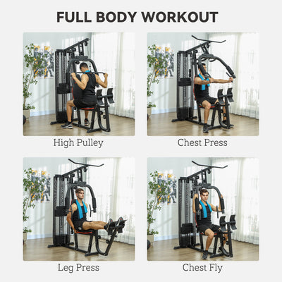 SPORTNOW Weights Machine, Multi Gym with 45kg Weight Stack, Compact Home Gym Leg Press Machine for Full Body Training 
