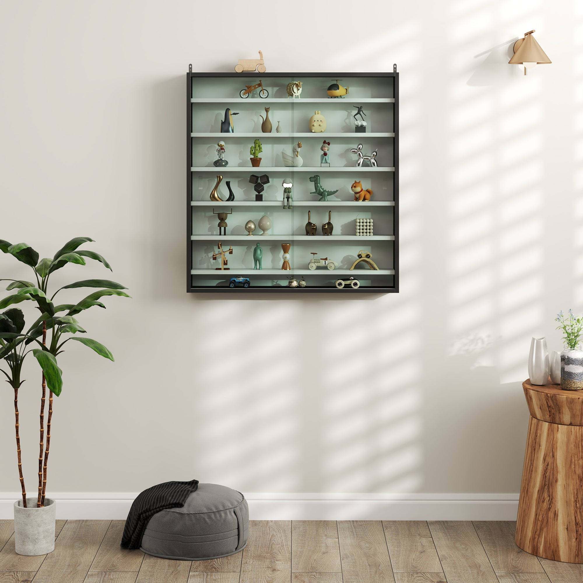 HOMCOM Six Shelf Display Cabinet, with Glass Doors - Black and White 