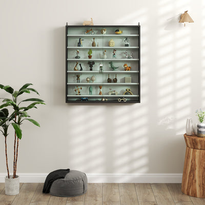 HOMCOM Six Shelf Display Cabinet, with Glass Doors - Black and White 