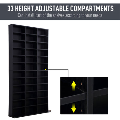 HOMCOM 1116 CD/ 528 DVD Storage Shelf Rack Media Storage Unit Shelves Racks Wooden Display Unit with 10 Adjustable Shelves, Black 