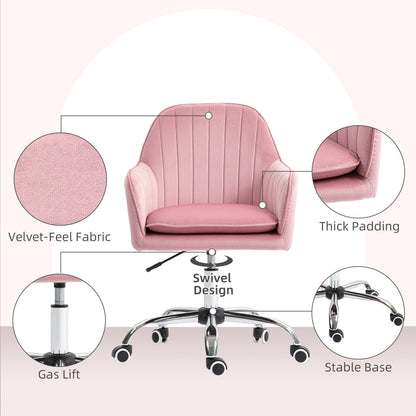 HOMCOM Velvet-Feel Tub Office Chair, with Seat Cushion - Dark Pink