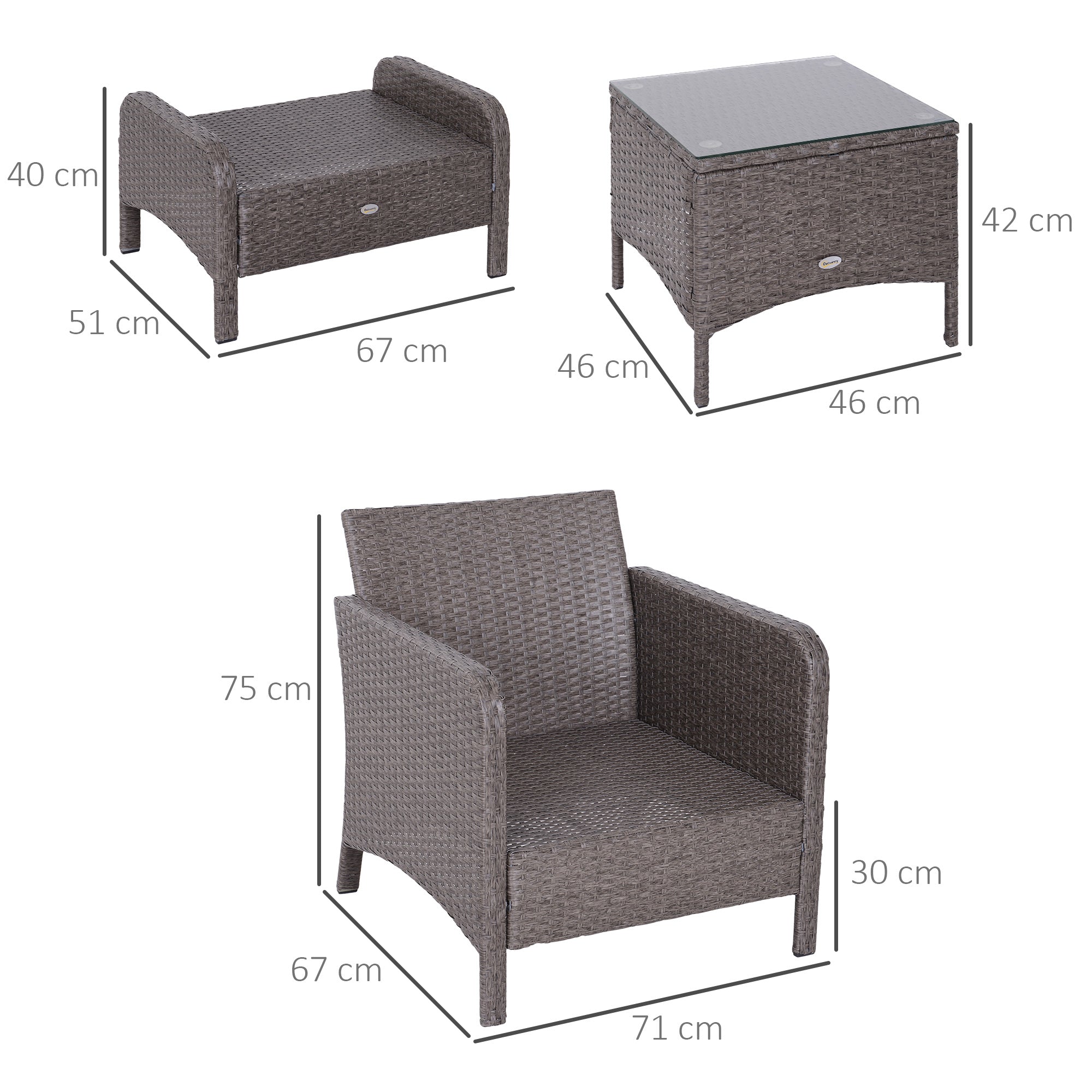 Outsunny 2-Seater Rattan Furniture Set, Steel Frame-Grey 
