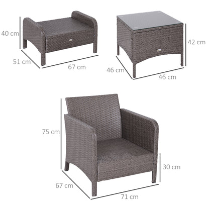 Outsunny 2-Seater Rattan Furniture Set, Steel Frame-Grey 