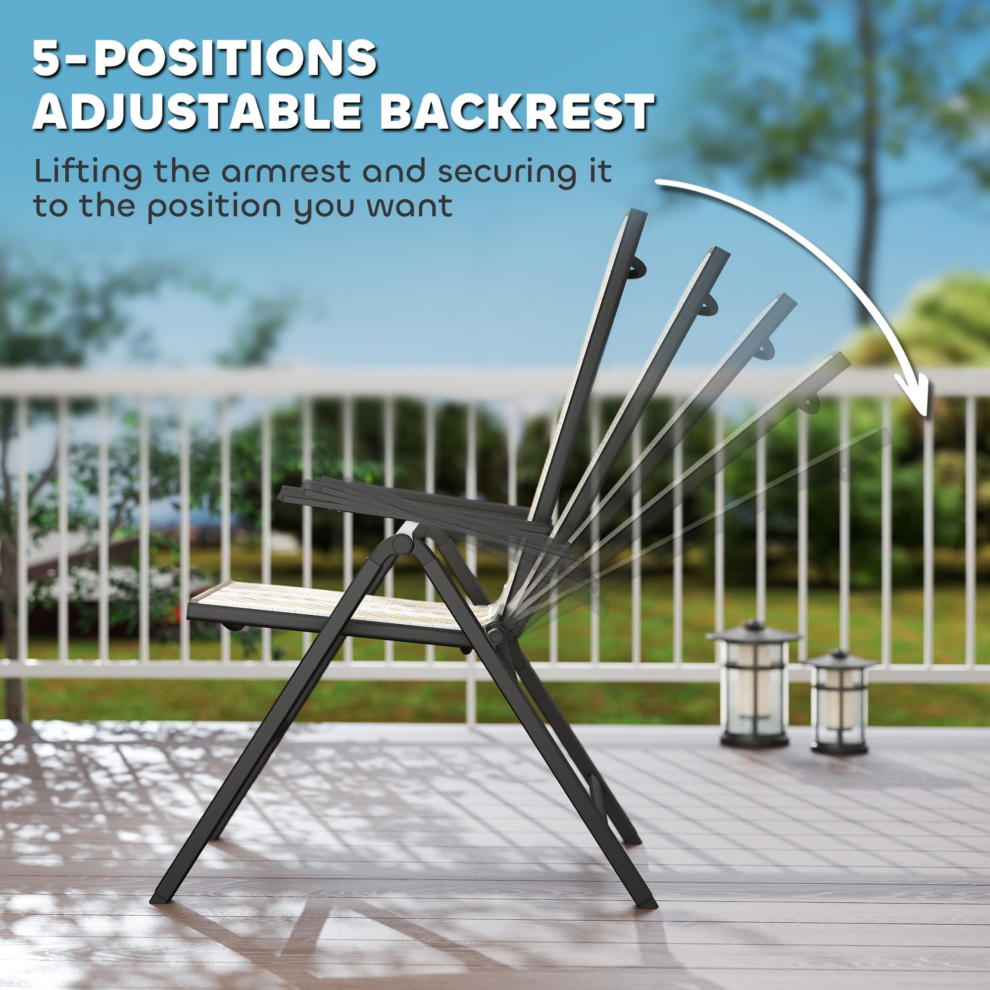 Outsunny Outdoor Rattan Folding Chair with 5-Position Adjustable Backrest, Wicker Garden Dining Chair with Wide Armrest, Set of 2 for Patio, Terrace, Balcony, Orange 