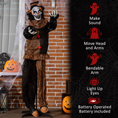 Outsunny 67 Inch Life Size Outdoor Halloween Decorations Talking Circus Clown, Animated Prop Animatronic Decor with Light Up Eyes, Laughter 