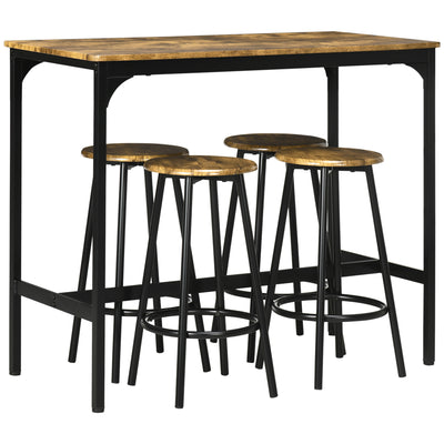 HOMCOM Five-Piece Industrial-Style Bar Table Set - Brown/Black 