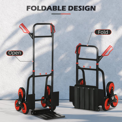 DURHAND Steel Climbing Stairs Trolley Hand Trucks 6-Wheels Foldable Load Cart 120kg, Red 