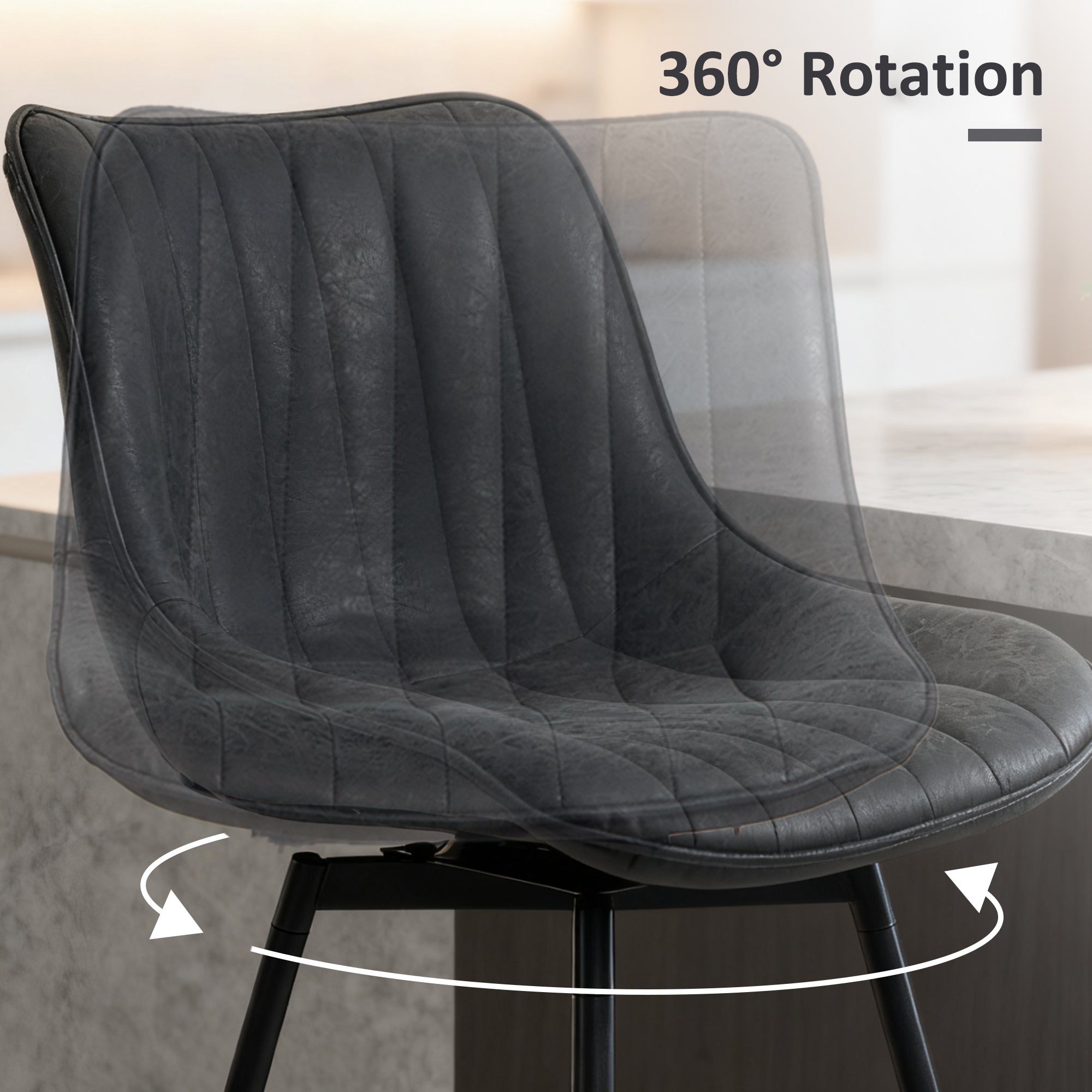 HOMCOM Set of 2 PU Leather Swivel Bar Stools - Black 