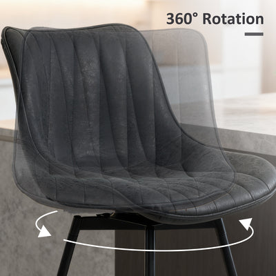 HOMCOM Set of 2 PU Leather Swivel Bar Stools - Black 