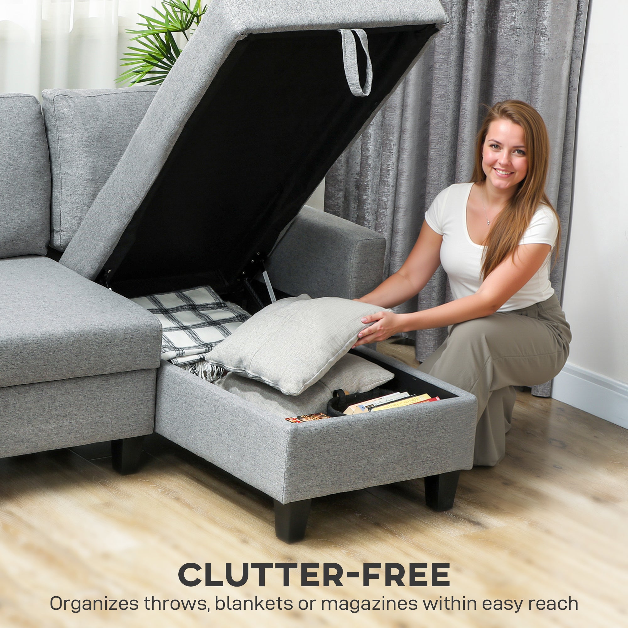 HOMCOM Three-Seater Storage Sofa Bed - Grey 
