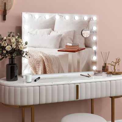 HOMCOM Hollywood Vanity Mirror with Lights, Large 80x62 cm Lighted Makeup Mirror with 3 Colour, 18 LED Bulbs, 10X Magnifying, USB Charging Port, Touch Screen, Tabletop or Wall Mounted Design, White 