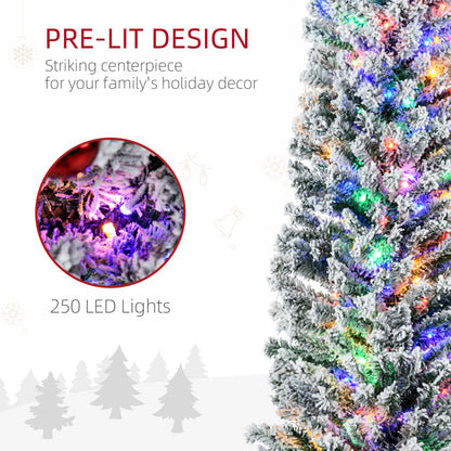 HOMCOM 7.5' Artificial Prelit Christmas Trees Holiday D\'c3\'a9cor with Colourful LED Lights, Flocked Tips, Berry, Pine Cone