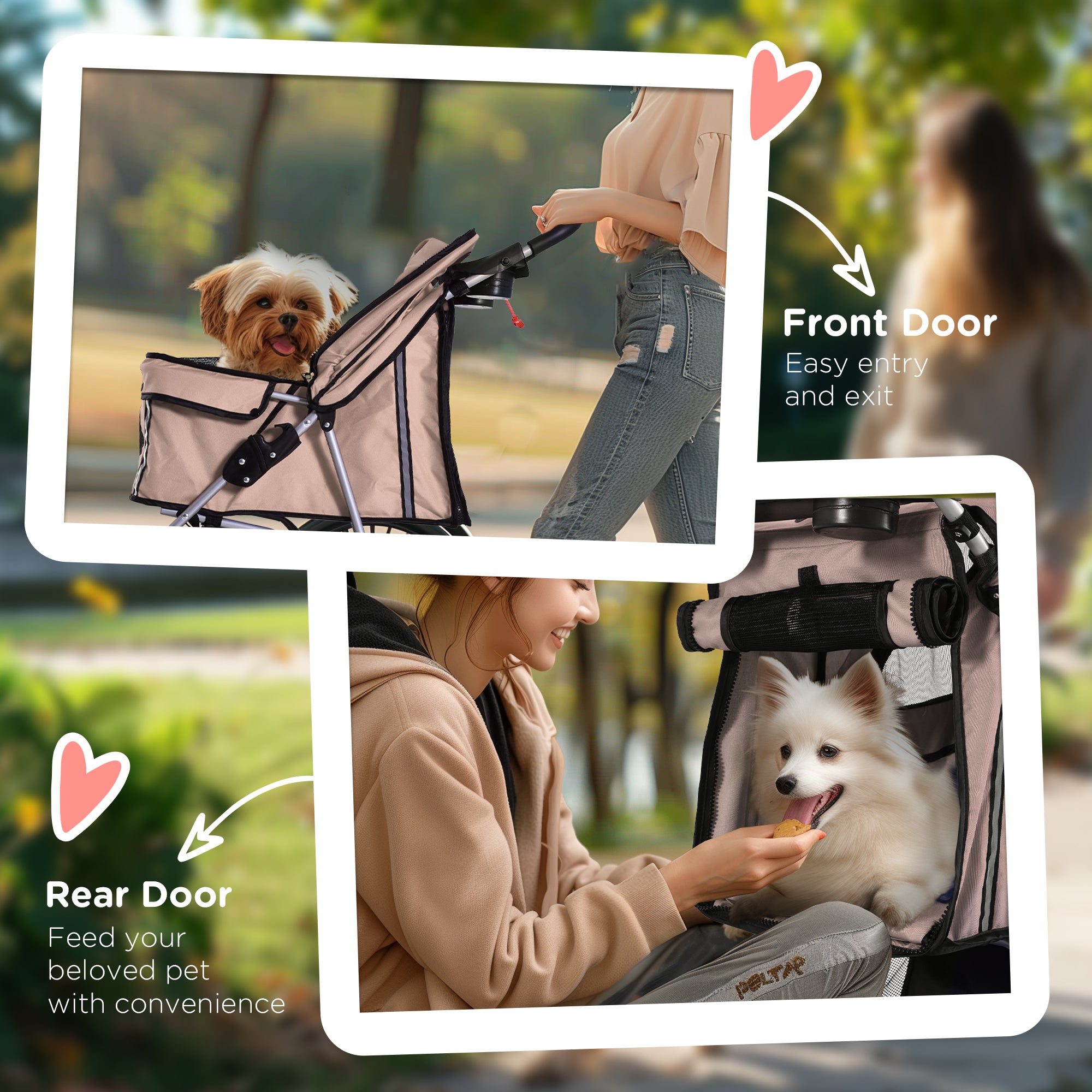 PawHut Pet Stroller for Small Miniature Dogs Cats Foldable Travel Carriage with Wheels Zipper Entry Cup Holder Storage Basket Brown 