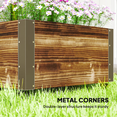 Outsunny Raised Garden Bed with Trellis, Outdoor Wooden Planter Box with Metal Corners and Wheels, Raised Bed for Garden 