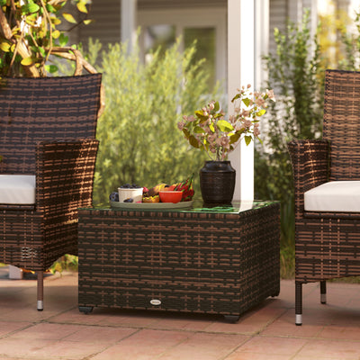 Outsunny 62 x 62cm Glass-Top Rattan Side Table - Brown 
