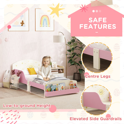 AIYAPLAY Toddler Bed with Storage, Guardrails, Sun Design, for Ages 3-8 Years, Fits 140 x 70cm Mattress, 