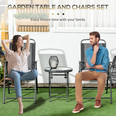 Outsunny Three-Piece Garden Seat Set, with Glass-Top Table - Dark Grey 