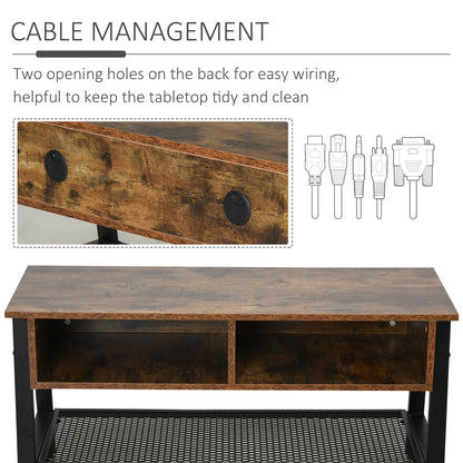 HOMCOM TV Stand Cabinet, Industrial TV Unit for TVs up to 45", 100cm TV Cabinet with 2 Open Compartments and Mesh Bottom Shelf for Living Room, Rustic Brown 