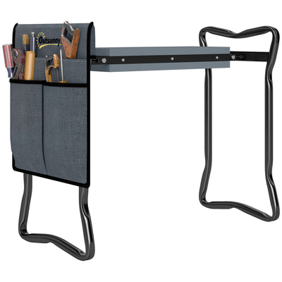 Outsunny Steel Frame Padded Garden Kneeler, with Tool Bag - Grey 