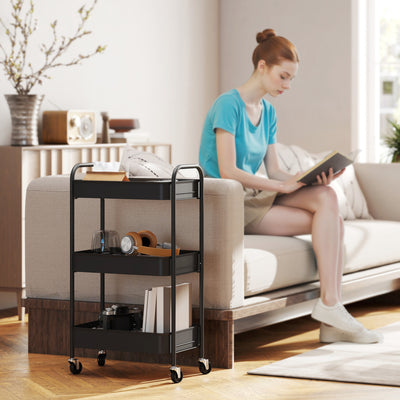 HOMCOM Three-Tier Steel Storage Trolley - Black 