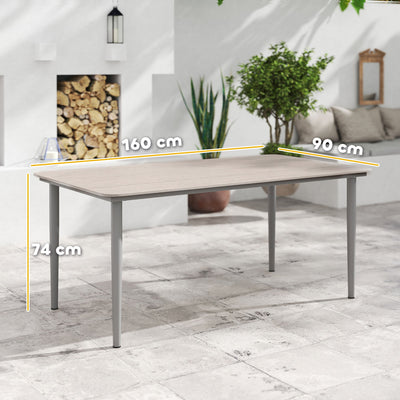 Outsunny Garden Table, Outdoor Dining Table for 6 People, 160 x 90 x 74 cm, with Rust Resistant Metal Frame, WPC Top, for Balcony, Terrace, Light Grey 