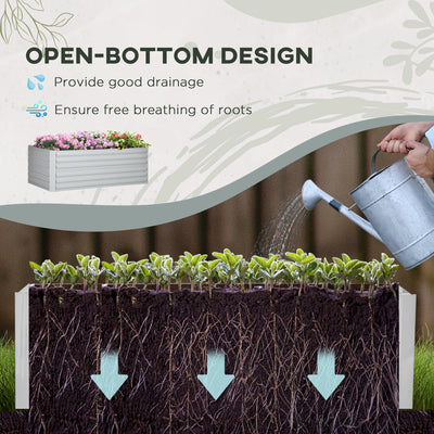 Outsunny Raised Beds for Garden, Galvanised Steel Outdoor Planters with Multi-reinforced Rods, 180 x 90 x 59 cm, Light Grey 