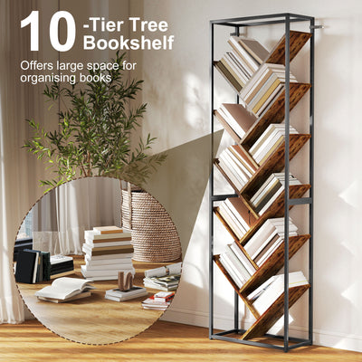 HOMCOM 10 Shelf Industrial-Style Bookshelf - Black/Brown 