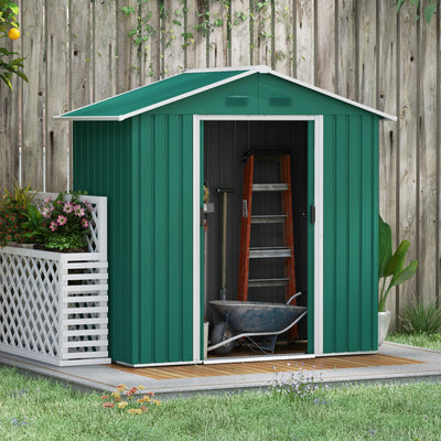 Outsunny 6.5ft x 3.5ft Metal Garden Storage Shed for Outdoor Tool Storage with Double Sliding Doors and 4 Vents, Green 