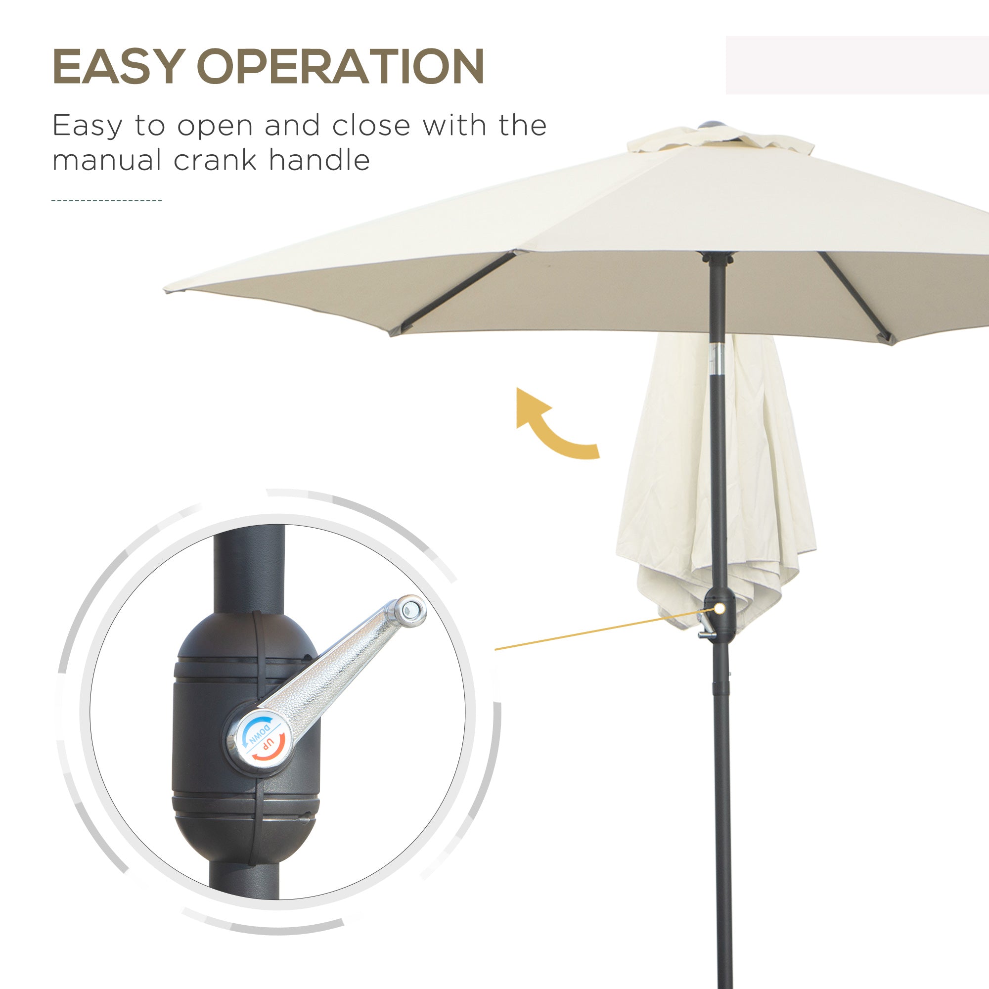 Outsunny2.6M Garden Parasol Umbrella with Tilt and Crank, Outdoor Sun Parasol Sunshade Shelter with Aluminium Frame, Grey 