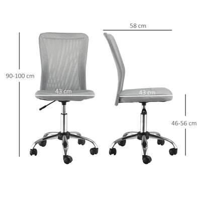 Vinsetto Office Chair, Armless Desk Chair, Adjustable Computer Swivel Chair with Rolling Wheels and Mesh Back for Home Work Study, Grey 